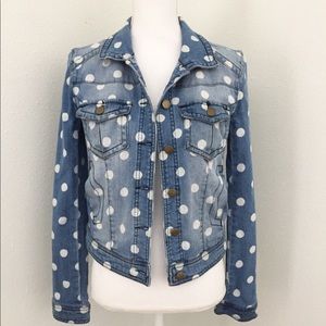 Denim polka dot distressed jean jacket